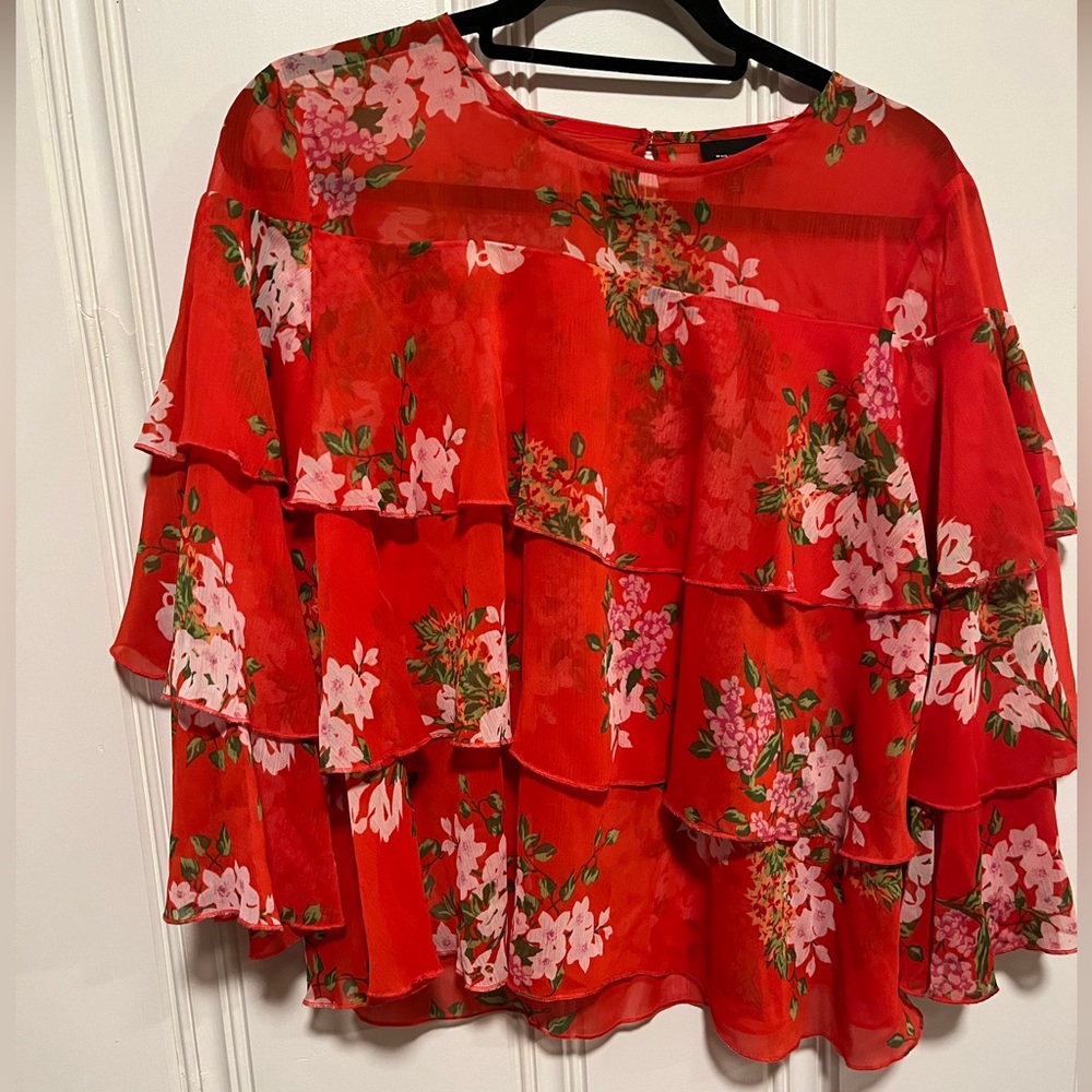 Fun red floral ruffle shirt